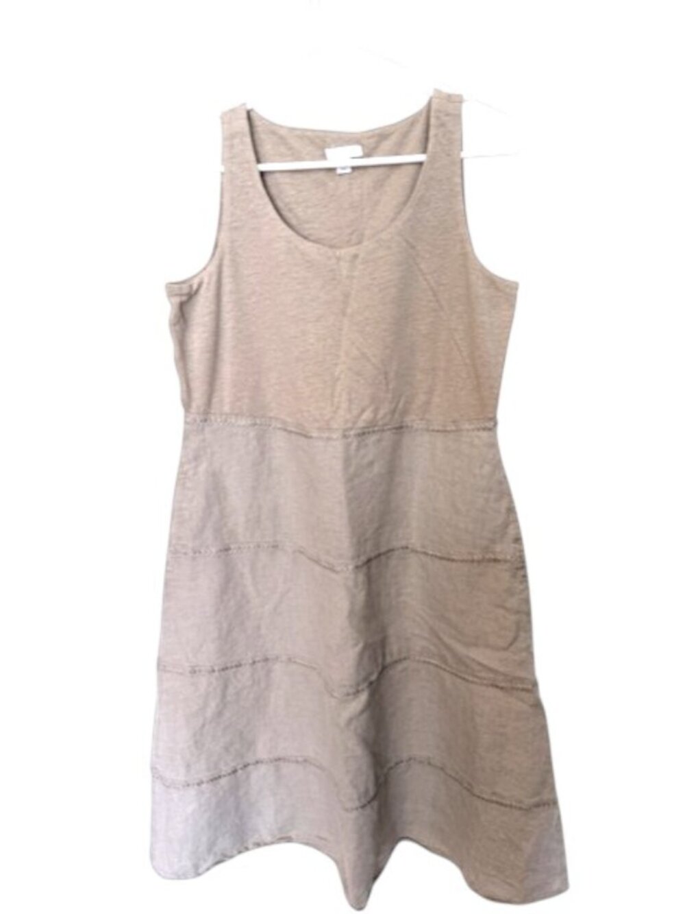J. Jill Linen Khaki Dress Tiered 100% Linen Size S Petite Summer Resortware